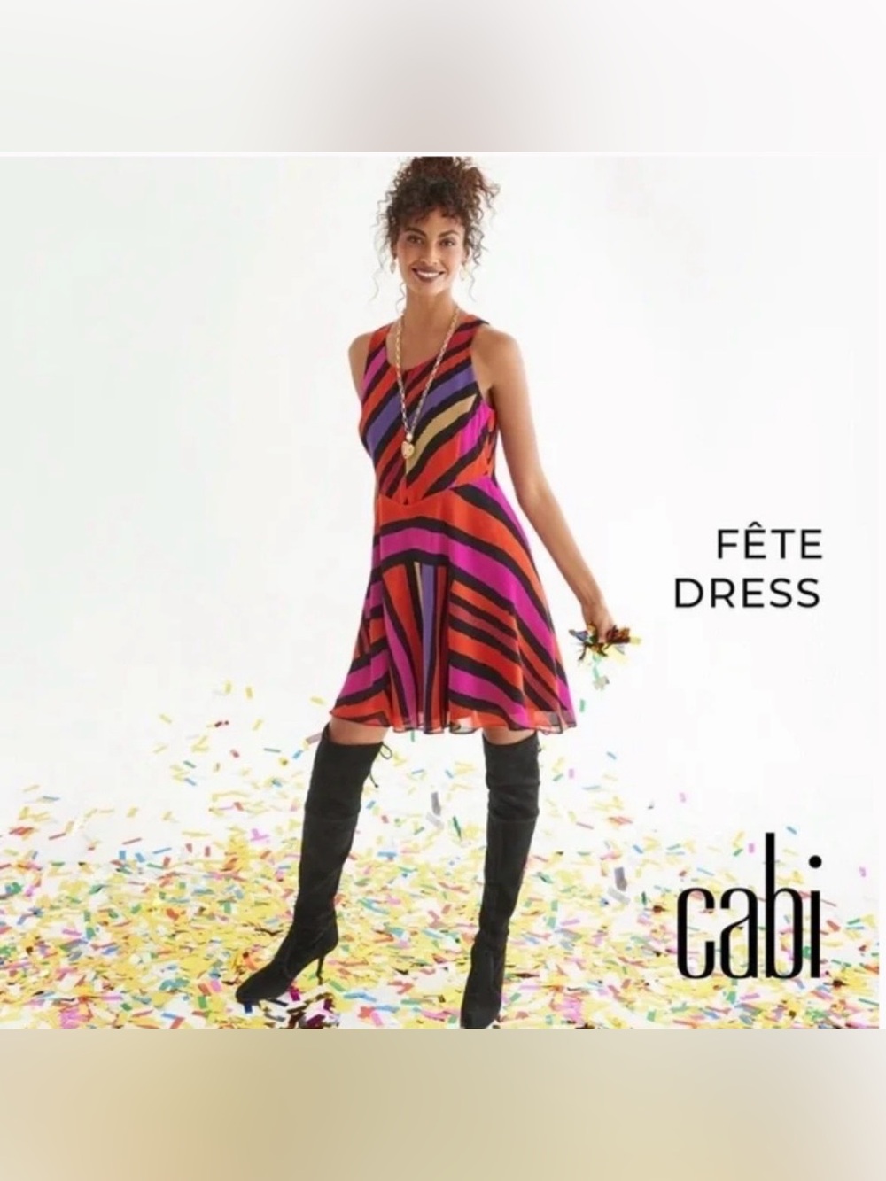 CAbi Fête Bold Striped Fit-and-Flare Dress in Pink, Red & Purple